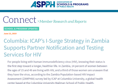 (ASPPH) ICAP’s I-Surge Strategy in Zambia Supports Partner Notification and Testing Services for HIV