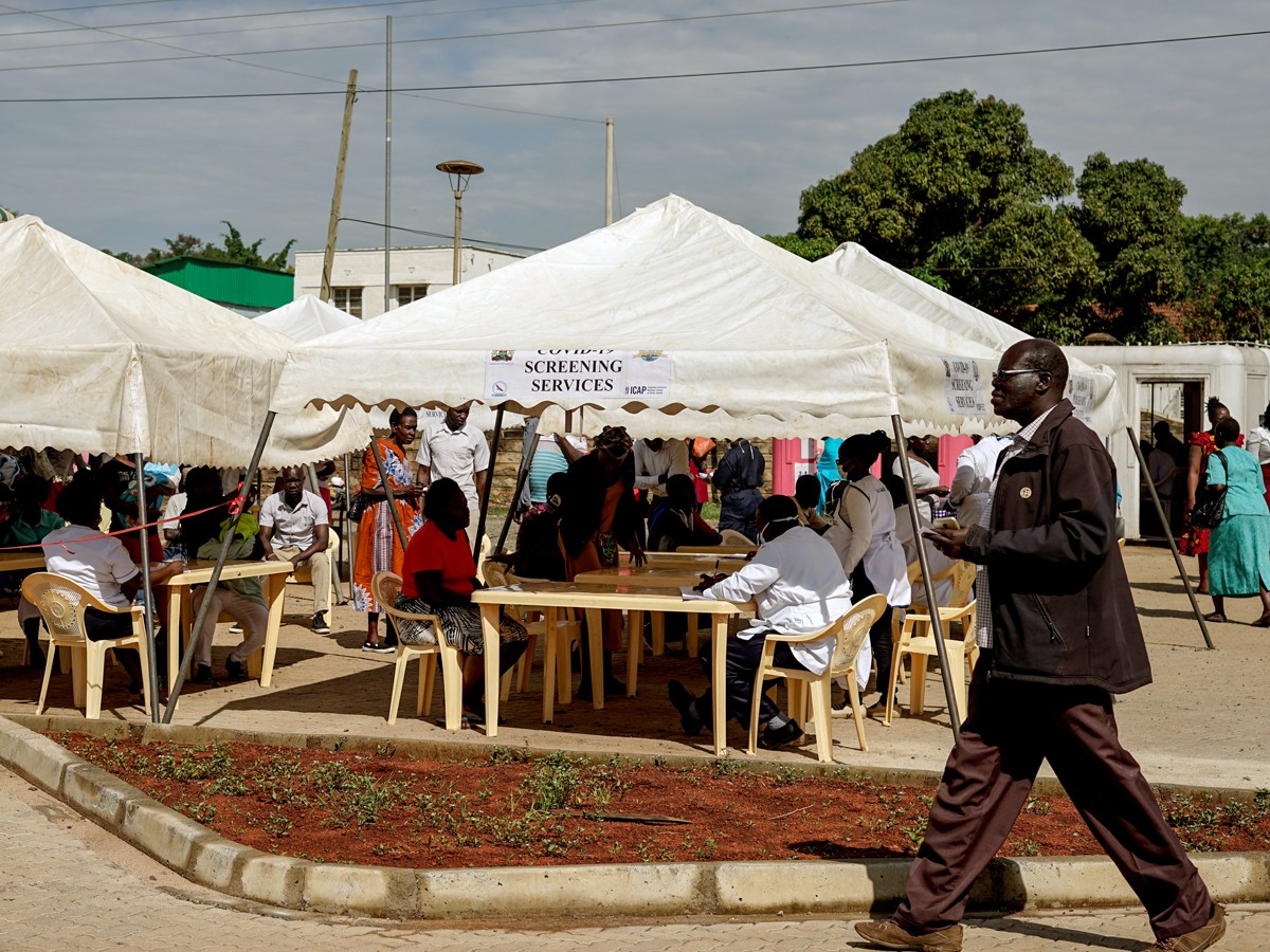 COVID-19 screening tents at at clinic in Kenya