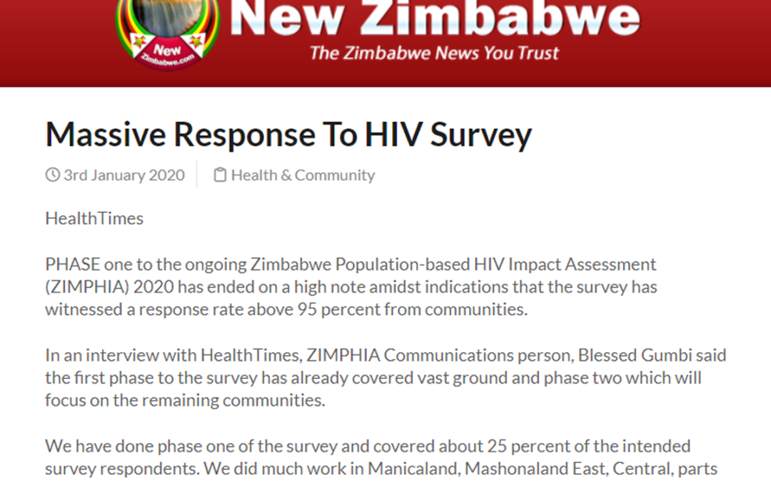 (New Zimbabwe) ZIMPHIA Survey Completes First Phase