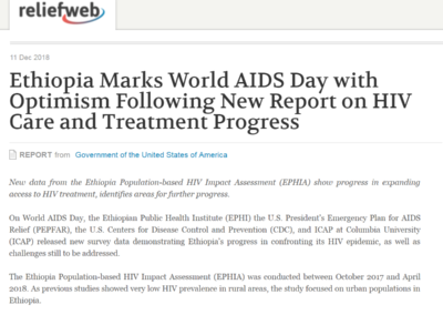 (ReliefWeb) Ethiopia Marks World AIDS Day with Optimism Following New Report on HIV Care and Treatment Progress