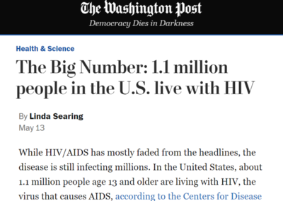 (Washington Post) The Big Number: 1.1 million people in the U.S. live with HIV