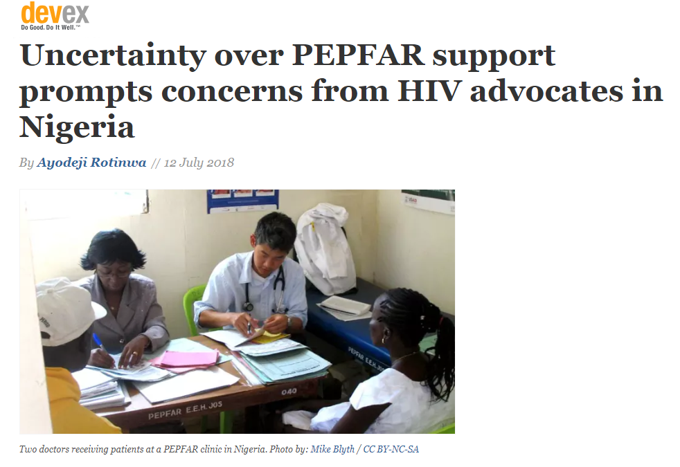 (Devex) Uncertainty over PEPFAR support prompts concerns from HIV advocates in Nigeria